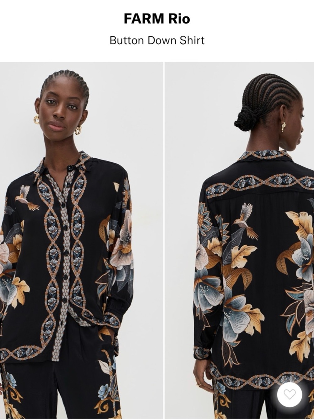 FARM Rio Black Floral button town top
